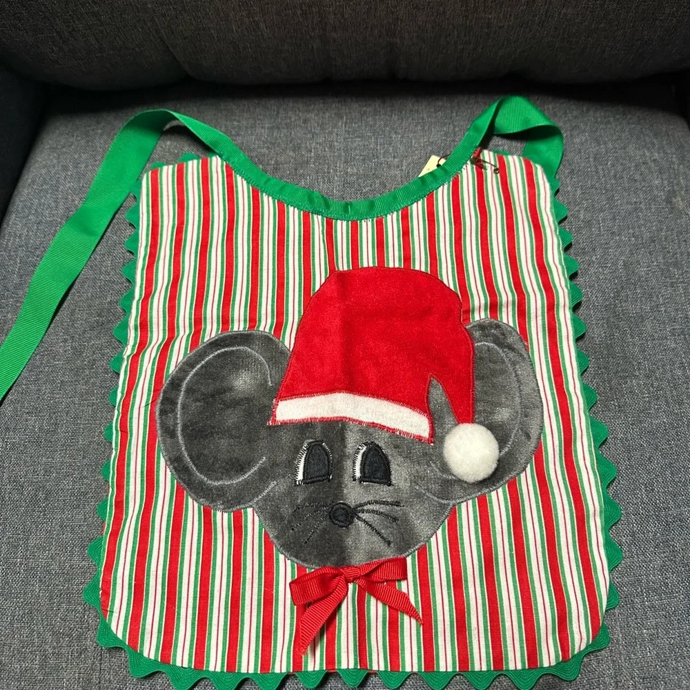 Ccollections Holiday Mouse Bib - Green, Red, Gray